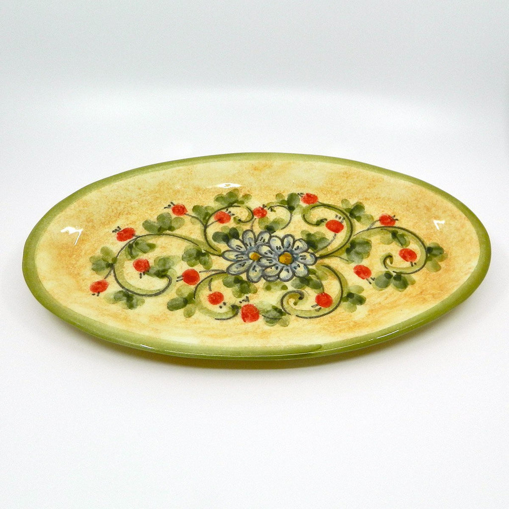 Handmade ceramic oval tray flowers - Ceramic of Gubbio - PepeGusto
